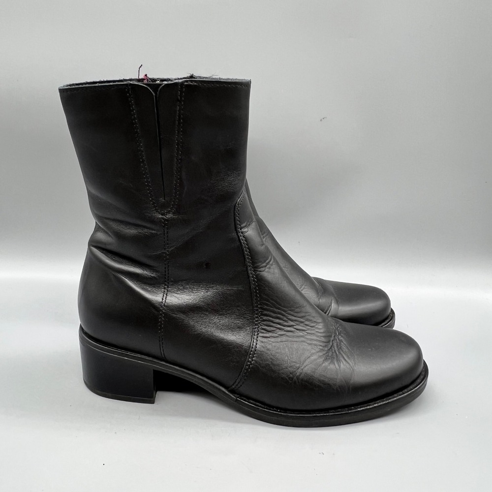 La Canadienne Boots Womens 7 Black Leather Waterproof Ankle Zip Block Heel Shoes
